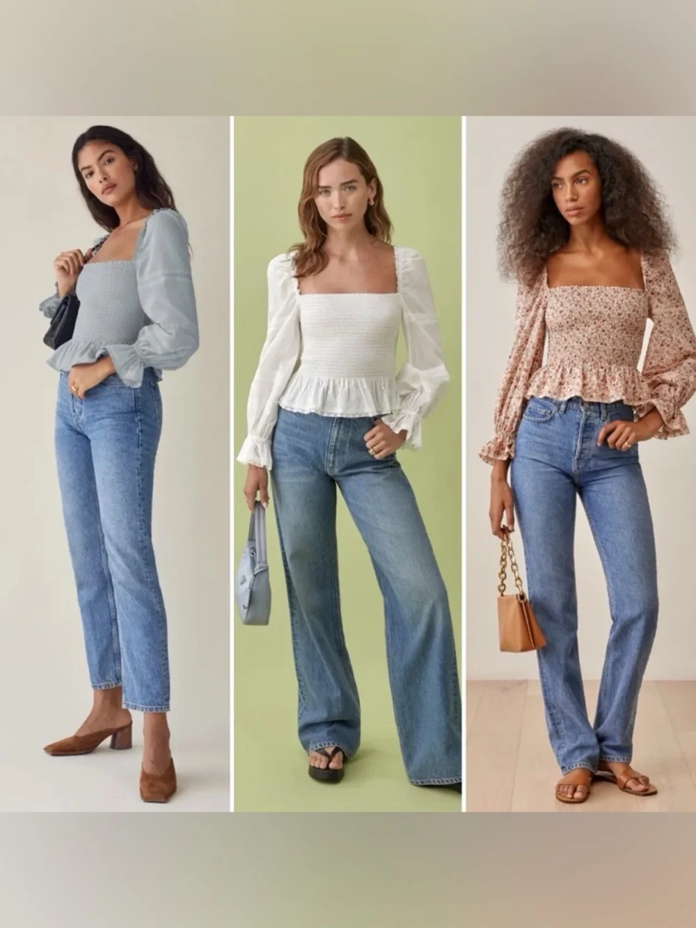 New Reformation Roland Light Blue Square Neck Fitted Ruffle Top Sz L MSRP: $168
